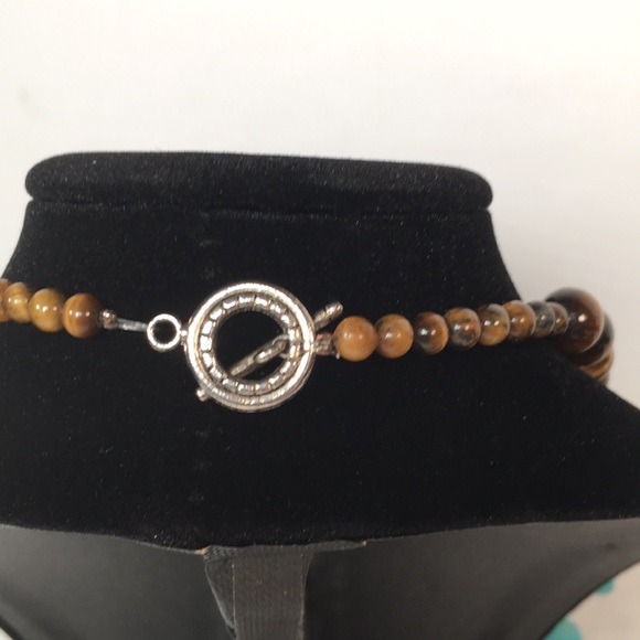 Beautiful Turquoise Colored Howlite and Tiger Eye Beaded Necklace for Women - Picture 4 of 7